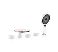 BiaoTeng Grifo 5 Agujeros Sobre Bañera agua Fría y Caliente Grifo de Bañera con Ducha de Mano Cascada Laton blanco + Oro Rosa