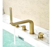 BiaoTeng Grifo 5 Agujeros Sobre Bañera agua Fría y Caliente Grifo de Bañera y Ducha Laton Oro Cepillado