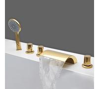 BiaoTeng Grifo 5 Agujeros Sobre Bañera con Cascada agua Fría y Caliente LatonGrifo de Bañera con Ducha de Mano Oro
