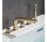 BiaoTeng Grifo 5 Agujeros Sobre Bañera Giratorio de 360° agua Fría y Caliente Grifo para Bañera con Ducha Laton Oro Cepillado