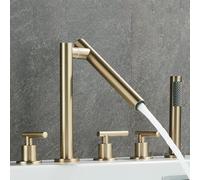 BiaoTeng Grifo 5 Agujeros Sobre Bañera Plegable Giratorio de 360° agua Fría y Caliente Grifo Bañera Moderno Laton Oro Cepillado
