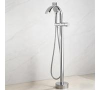 BiaoTeng Grifo Bañera Suelo con Ducha Mano Cromo Laton | Grifo Bañera Ducha Cascada Independiente Giratorio 360 Monomando agua Fría y Caliente Montado en el Suelo