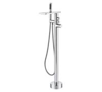 BiaoTeng Grifo Cascada Bañera Exenta y Ducha Cromo Laton | Grifo Cascada Bañera con Ducha Mano Giratorio 360 Monomando agua Fría y Caliente Montado en el Suelo