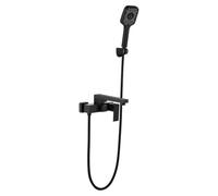 BiaoTeng Grifo de Bañera con Alcachofa y Manguera 3 Modos Giratorio 360 Monomando agua Fría y Caliente Laton Grifo Ducha Pared Exterior Negro