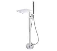 BiaoTeng Grifo de Bañera Exenta con Ducha Mano 2 Modos Cromo Laton | Grifo Cascada Independiente Bañera con Ducha Mano Monomando agua Fría y Caliente Montado en el Suelo