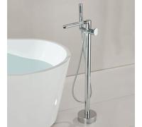 BiaoTeng Grifo de Bañera Exenta con Ducha Mano Cromo Laton | Grifo Bañera con Cascada Independiente Giratorio 360 Monomando agua Fría y Caliente Montado en el Suelo