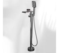 BiaoTeng Grifo de Pie Para Bañera Exenta con Cascada 3 Modos Cromo Laton | Grifo Cascada Bañera Exenta y Ducha Giratorio 360 Monomando agua Fría y Caliente Montado en el Suelo