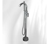 BiaoTeng Grifo de Pie Para Bañera Exenta con Cascada Cromo Laton | Grifo Bañera Clasico y Ducha Giratorio 360 Monomando agua Fría y Caliente Montado en el Suelo
