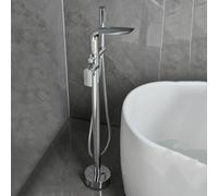 BiaoTeng Grifo de Pie Para Bañera Exenta con Cascada Cromo Laton | Grifo Bañera Moderno y Ducha Giratorio 360 Monomando agua Fría y Caliente Montado en el Suelo