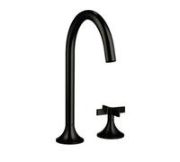 BiaoTeng Grifo Monomando Lavabo Moderno Dos Orificios, agua Fría y Caliente Laton Grifo Lavabo Minimalista Fácil Montaje para Baño Negro