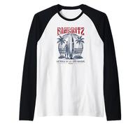 Biarritz France Surf Summer - Estampado Desgastado Camiseta Manga Raglan