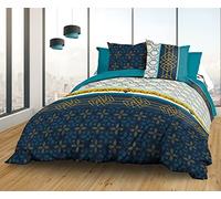 Biarritz - Funda nórdica de 240 x 260 cm y 2 Fundas de Almohada, algodón Puro de 57 Hilos, Color Azul, Amarillo