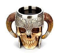 BIASTNR Viking Ram - Copa de vino de resina, diseño de calavera de Lord Guerrero con casco de batalla, cerveza Stein, taza de café, estilo retro, copa de vino gótico, copas de cóctel