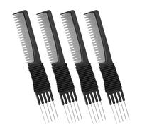 Biaungdo Peine de carbono con punta de metal, paquete de 4 peines negros para el cabello, peine de carbono con 5 elevadores de acero inoxidable para mujeres, peluquería