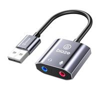 Biaze Tarjeta de sonido USB, adaptador USB a conector de 3,5 mm, micrófono estéreo auxiliar dual, tarjeta de sonido externa para Windows Mac Linux PS4 PS5 Switch (Y65)