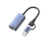 biaze ZH169 Paño de limpieza de microfibra USB 3.1 USB/Type-C a RJ45 Dual Port 100 Mbps Adaptador de red con cable, compatible con MAC/Windows/Linux/Android, convertidor externo Ethernet