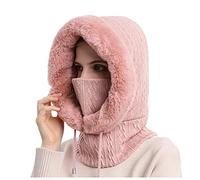 Bib Winter Ski-Cold-Prof Sombrero Integrado Mujeres Montar Al Aire Libre Máscara a Prueba Frío Gorro Turbante Mujer, Rosa., Talla única