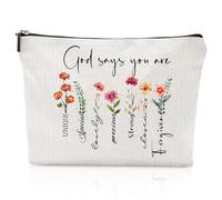 Bibel - Neceser pequeño para maquillaje cristiano con texto en inglés God Says You Are, neceser de viaje con flor, bolsa de maquillaje para mujer y niña