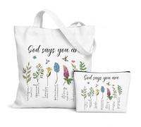 Bibel Stoffbeutel Kosmetiktasche Klein,Christliche Stofftasche Tragetasche Einkaufstasche Make Up Tasche Kosmetiktaschen Ermutigung Reise Kulturbeutel mit Blume Schminktasche für Damen Bible Verse