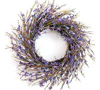 Bibelot Corona de Flores Artificiales de forsythia, Corona para Todo el año para Puerta de casa, Ventana de Boda, Pared del hogar, decoración Interior de Puerta Delantera (Color Morado, 45,72 cm)