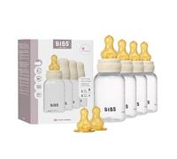 Biberón BIBS 150 ml, tetina de Latex, pack de 4 - Anticólicos, sin BPA, tetina redonda, ligero y fácil de limpiar, adecuado para recién nacidos, 0+ años (Pack de 4 + 2 tetinas extra) - Ivory