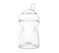 Chicco NaturalFeeling Biberón de Cristal Anticólicos 0 Meses, 250 ml, con Tetina Inclinada de Silicona Suave y Doble Válvula Anti Cólicos, Alimentación Natural y Lactancia Mixta - Vídrio