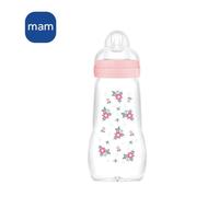 Biberón De Cristal Mam 260 Ml Rosa Con Tetina Silicona Talla 2 Skinsoft™ Desde 2 Meses, Apertura Ancha Y Tapa Anti-fugas