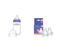 Biberón de Cristal para Leche Materna con tetina simuladora del pezón de flujo lento, 160 ml / 1 ud & Tetina simuladora del pezón materno NaturalWave para biberón - Flujo Rápido, 2 uds