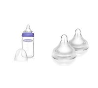 Biberón de Cristal para Leche Materna con tetina simuladora del pezón de flujo lento, 160 ml / 1 ud & Tetina simuladora del pezón materno NaturalWave de para Biberón de Lactancia. Flujo Medio, 2 uds