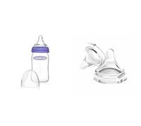 Biberón de Cristal para Leche Materna con tetina simuladora del pezón de flujo lento, 160 ml / 1 ud & Tetina NaturalWave simuladora del pezón materno Flujo Lento para Biberón, 2 uds