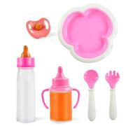 Biberon Magico para Muñecas, Biberón para Muñecas, 6 Piezas Accesorios de Muñecas con Biberón Muñeca, Pezón, Plato, Cuchara, Tenedor, Set de Accesorios para Muñecas, Accesorios Bebe Juguete (A)