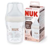 Biberón Perfect Match de NUK | +0 meses | Se adapta al paladar del bebé | Control de temperatura | Ventilación anticólico | 150 ml | Sin BPA | Tetina de silicona pequeña | Arcoíris