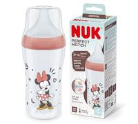 Biberón Perfect Match de NUK | +3 meses | Se adapta al bebé como el pecho de mama | Control de temperatura | Ventilación anticólico | 260 ml | Tetina mediana | Mickey Mouse de Disney, rojo