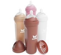 Biberones anticólicos Herobility Double - 12 fl oz / 340 ml - Paquete de 4 - Biberones multicolores Arena, marmota, rosa, blanco