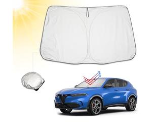 BIBIBO Parasol para coche con protección UV compatible con Jeep Compass 2017-2024 / Alfa Romeo Tonale 2022-2025, parasol para parabrisas delantero, protección contra el calor del coche contra los