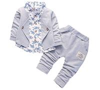 BibiCola Ropa de bebé niño lindo trajes para niño traje de tres piezas chaqueta de manga larga + camiseta + jeans, gris, 0-12 meses