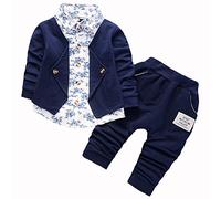 BibiCola Ropa de bebé para niño, trajes lindos para niños, traje de tres piezas, chaqueta de manga larga, camiseta y jeans, Azul marino., 0-12 meses