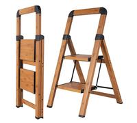 BIBKOKE Escalera Plegable de 2 escalones con Acabado de Grano de Madera, Taburete Plegable de Aluminio, Antideslizante, portátil, Resistente para el hogar y la Cocina, Oficina, 330 Libras