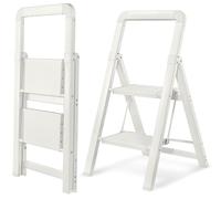 BIBKOKE Escaleras Plegables de 2 escalones con Acabado Blanco de Aluminio, Antideslizante, portátil, Resistente, para el hogar y la Cocina, Oficina, 330 Libras