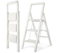 BIBKOKE Escaleras Plegables de 3 escalones con Acabado Blanco de Aluminio, Antideslizante, portátil, Resistente, para el hogar y la Cocina, Oficina, 330 Libras