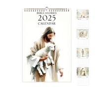 Bible Stories Calendario 2025 - Calendario de pared con encuadernación de alambre de 12 meses con gancho, calendario de pared cristiano 2025 | Acuarelas naturales, pinturas de paisajes, historias