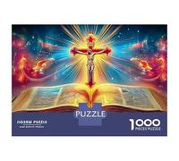 Bible y Cross 1000 Pzs Robusto Cartón Puzzle Holy Bible con Un Glowing Cross Todas Edades Home Relajación Sin Pantalla Entretenimiento 38x26cm/1000pcs