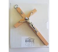 Biblegifts Crucifijo colgante de pared de madera de haya con figura de Cristo Corpus pequeño 5 pulgadas 12 cm de alto anillo de metal para colgar