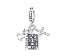 Biblia Ángel Cruz Colgante Charm, Plata de Ley 925 Charm Pulsera Accesorio, Compatible con Pandora Pulsera Neckalce, Regalo Para Mujeres
