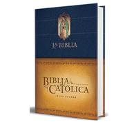 Biblia Católica letra grande, tapa dura azul con la Virgen de Guadalupe