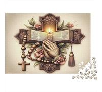 Biblia con Cruz de oración Puzzle 1000 Piezas Papel Reciclado para Adultos Puzzle para Adultos Juego Familiar Divertido Regalo y Actividad Divertida para casa Excelente Idea de Regalo 70x50cm/1000pcs