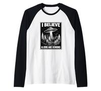 Biblia Creyente Basado en la Fe Conspiración Retro UFO Profecía Camiseta Manga Raglan