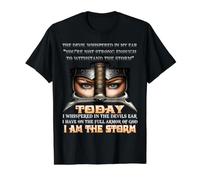 Biblia Cristiana para Mujeres versículo religioso I Am The Storm Camiseta gráfica económica, Hombre, Negro, L