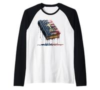Biblia Cristiana Religiosa Bandera Americana USA Drip Graffiti Camiseta Manga Raglan