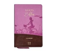 Biblia NVI Peninsular Letra Grande Castellano España Café/Rosa Bicicleta Tamaño Manual Piel Italiana Fácil Comprensión